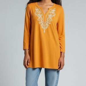 CHICO’S -‎ SIZE 2 / LARGE - ORANGE V-NECKLINE 3/4 LENGTH SLEEVES - B12
